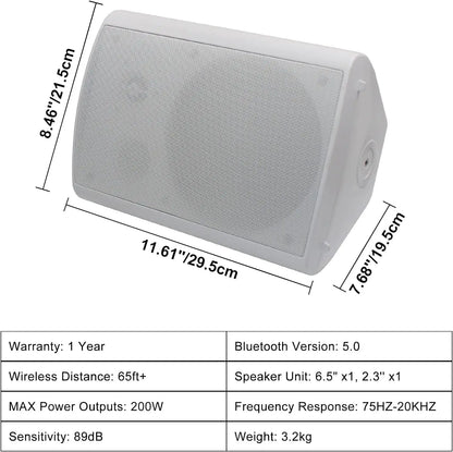 Herdio 800W 6.5 Inch Outdoor Speakers Bluetooth Waterproof Wired Tweeter Wall Mounted Subwoofer for Patio Home Theater,2 Pairs