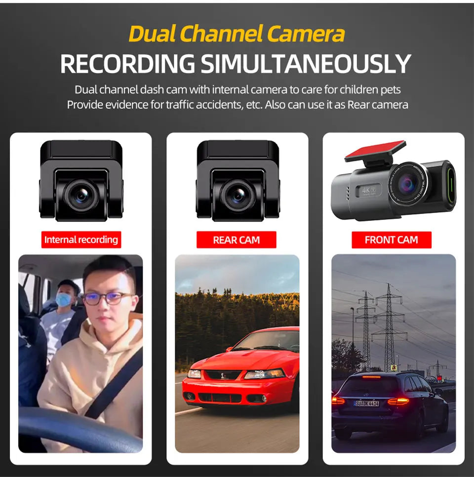 E-ACE 4K Dash Cam for Cars Dual Lens Camera DVR Video Recorder