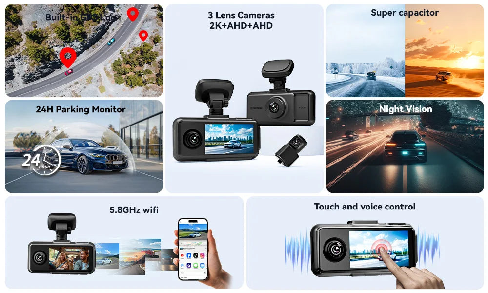 REDTIGER A6  3 Cameras Front/Cabin/Rear Cam 4K