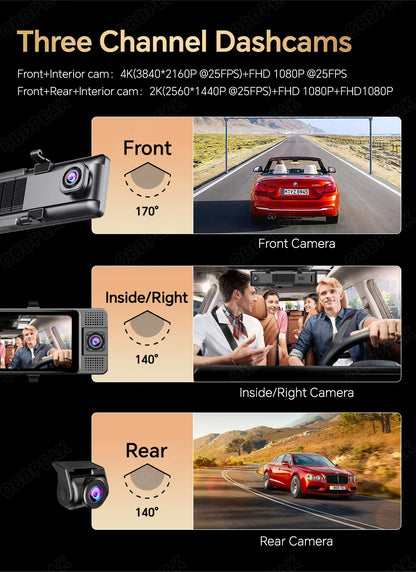 11.26 Inch 3 Camera 4K+1080P+1080P Video Recording Car Dash Cam