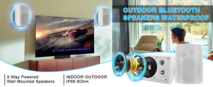Herdio 2PCS 5.25‘’ 300 Watts Passive Wired Indoor Outdoor Patio Deck Speakers All Weather Wall Mount System For Patio Garden