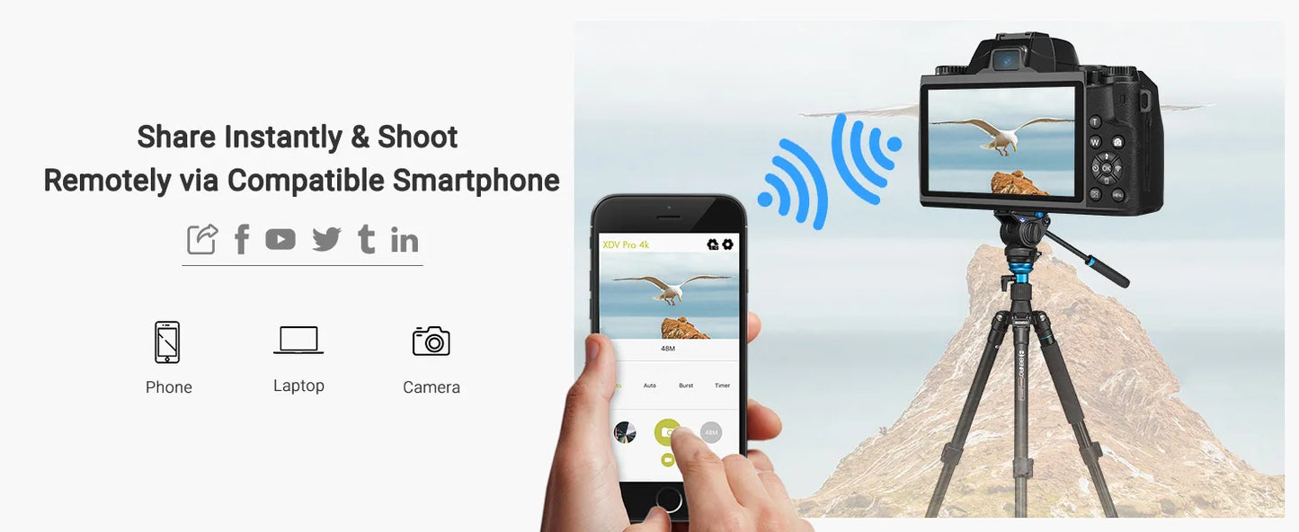 Digital Camera for Photography, 4K 64MP WiFi Vlogging Camera