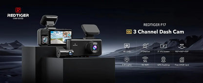 REDTIGER 3 Channel Car Camera 4k Dash Camera