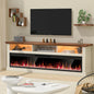 58" Fireplace TV Stand for TVs Up to 65" with 52" Electric Fireplace,White Entertainment Center,Led Light TV Consoles