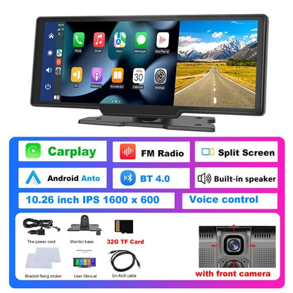 Podofo 10.26" Dash Cam 4K Rearview Camera Dashboard DVR Car Monitor