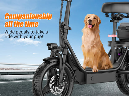Adults Electric Scooter with Seat, 48V 15AH Foldable Electric Scooter,14" Tires,700W Peak Motor,22MPH, 30+Mile Long Range