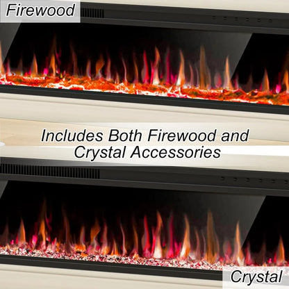 58" Fireplace TV Stand for TVs Up to 65" with 52" Electric Fireplace,White Entertainment Center,Led Light TV Consoles