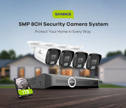 SANNCE 5MP Pixel Video Surveillance Network Kit 2.8MM Lens 8CH NVR Built-in Microphone Smart IR Night Vision Security System