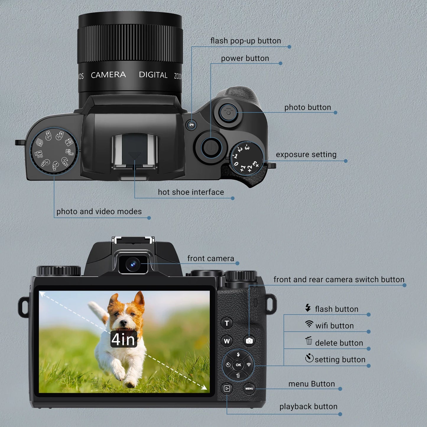 Digital Camera for Photography, 4K 64MP WiFi Vlogging Camera