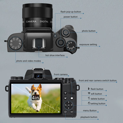 Digital Camera for Photography, 4K 64MP WiFi Vlogging Camera