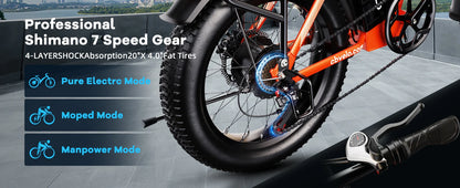 1000W Folding Electric Bike, 48V 20AH Large Removable Battery E Bike, 30+MPH, 80 Miles Max Range, 20" Fat Tire Electric Bike for