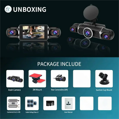 Car camera recorder 4 screens, 24 hours to record parking monitoring,
