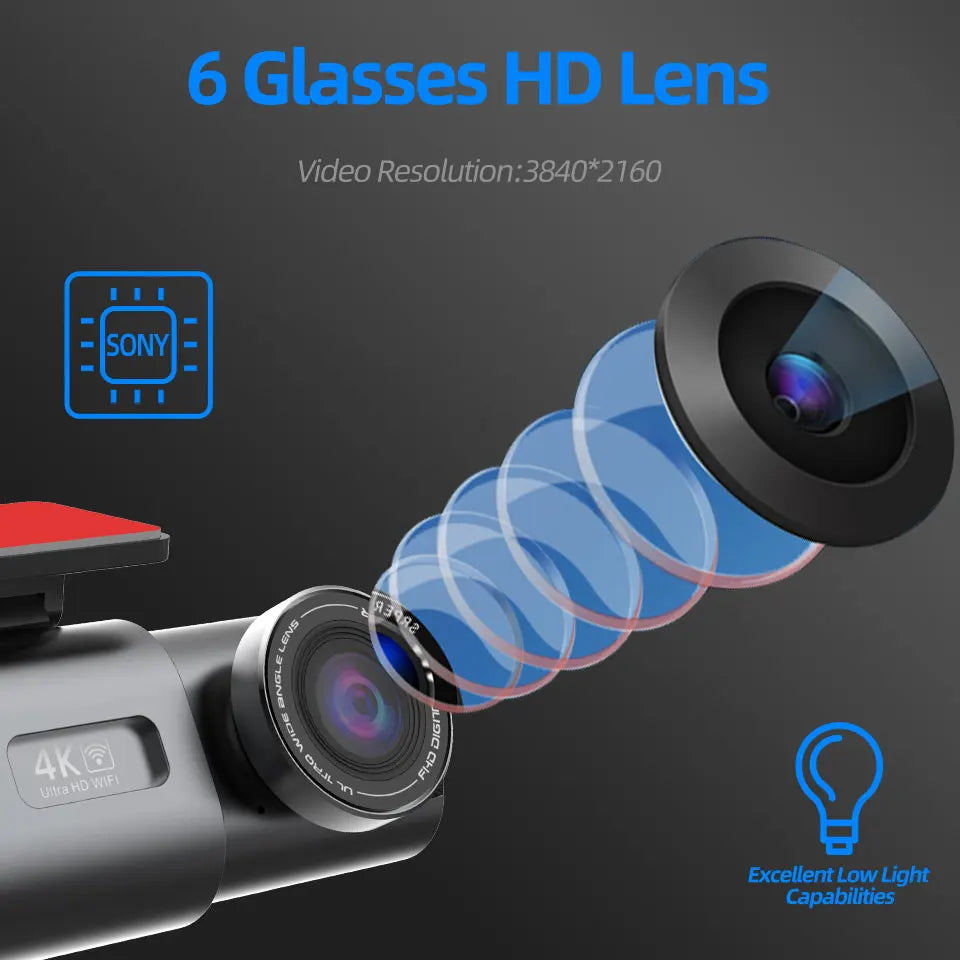 E-ACE 4K Dash Cam for Cars Dual Lens Camera DVR Video Recorder