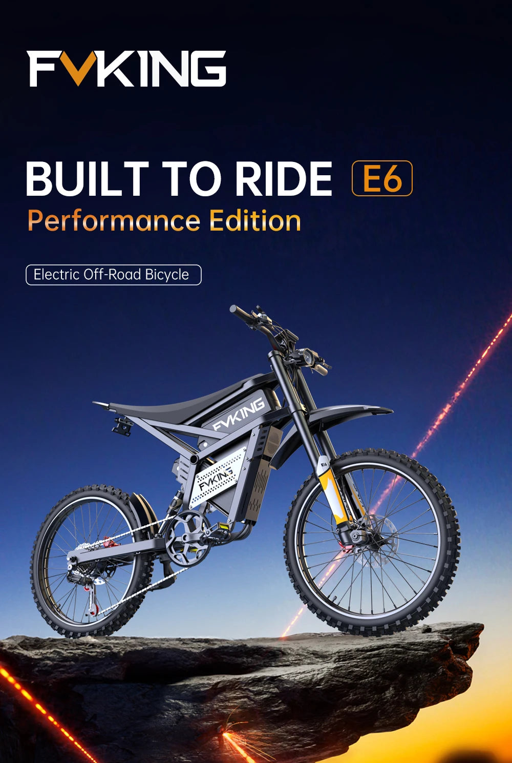 FVKINGE6 off-road electric bicycle 25 inch tires 52V40AH electric motorcycle peak 2900W motor 60KM/H