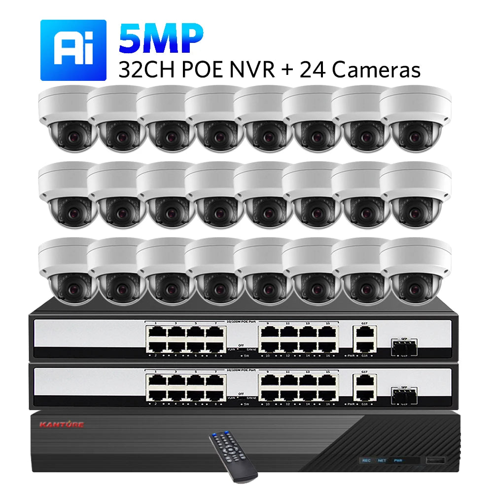 KANTURE H.265 32CH 4K NVR Kit 5MP POE Security Camera System Audio Record Indoor Outdoor Vandalproof CCTV Video Surveillance Kit