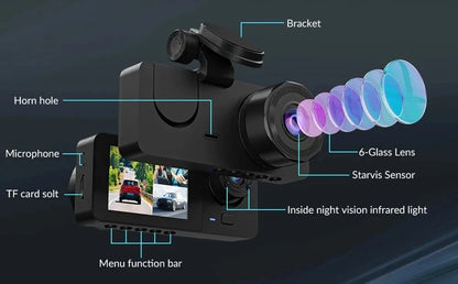 Car DVR 3Channel Dash Cam for Car 4K Video Recorder