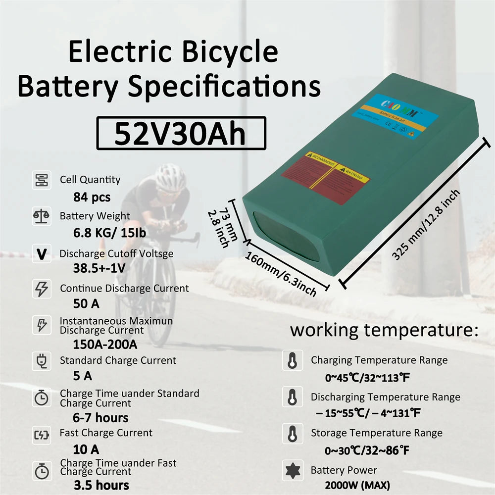 36V48V52VEbike Battery Pack with Charger Lithium Battery 10/20/30AH for Bicycle Scooter Motorcycle