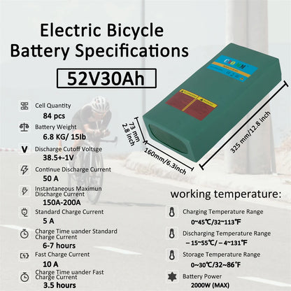 36V48V52VEbike Battery Pack with Charger Lithium Battery 10/20/30AH for Bicycle Scooter Motorcycle