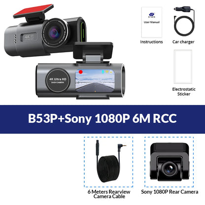 E-ACE 4K Dash Cam for Cars Dual Lens Camera DVR Video Recorder