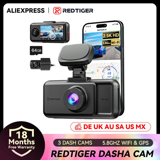 REDTIGER A6  3 Cameras Front/Cabin/Rear Cam 4K