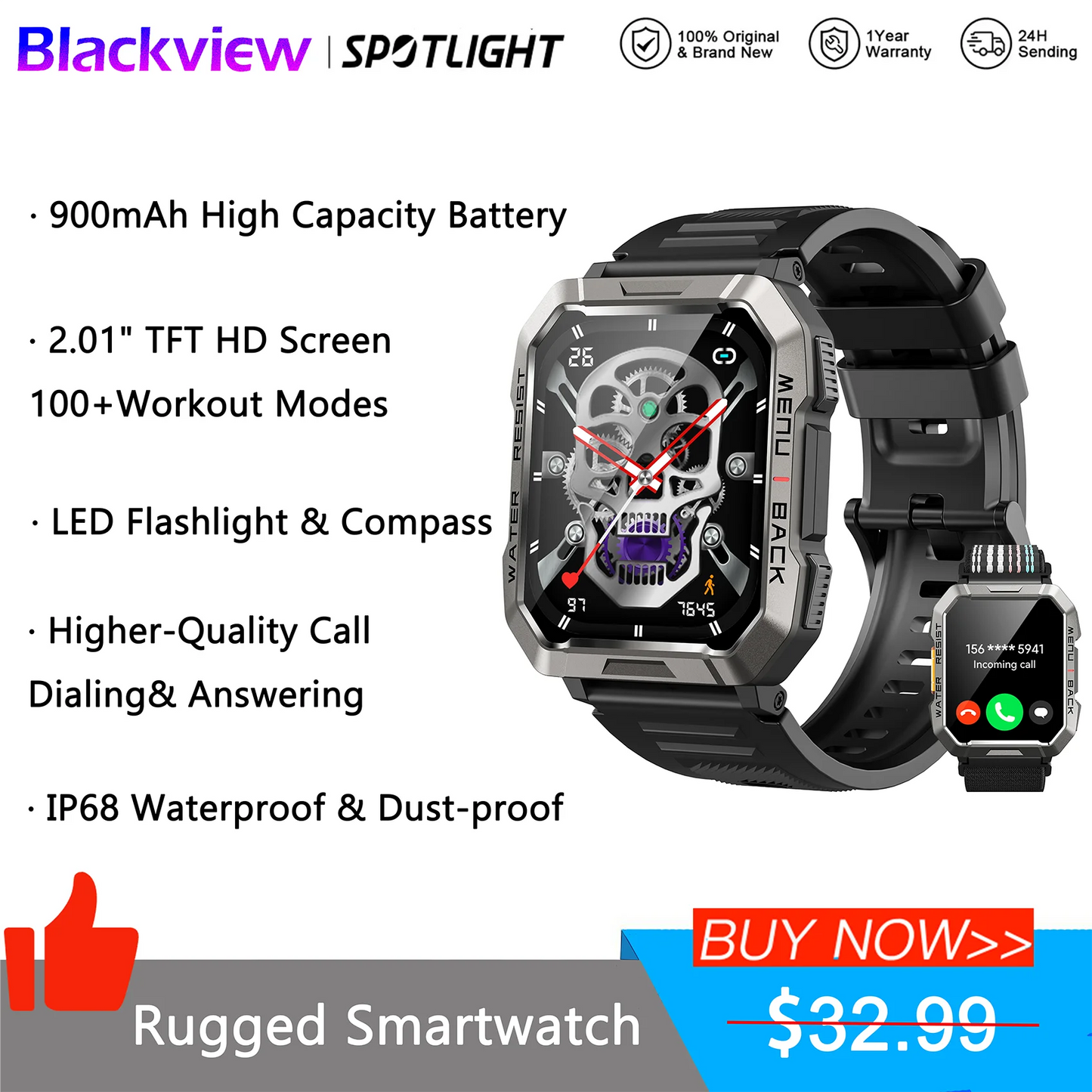 Blackview New Smart Watch 2.01'' HD Display Outdoor Men's Watches
