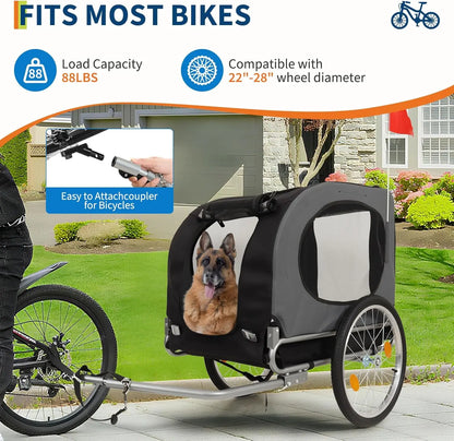 Dog Bike Trailer, 88LBS Pet Bicycle Trailer, Pet Cart Bicycle Carrier Easy Folding Cart Frame, Quick Release Wheel, Universal Bi