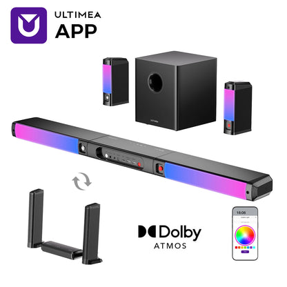 ULTIMEA Apollo S90 9.1ch Dolby Atmos Detachable Soundbar with RGB Light, APP Control, Home Theater Surround System for TV