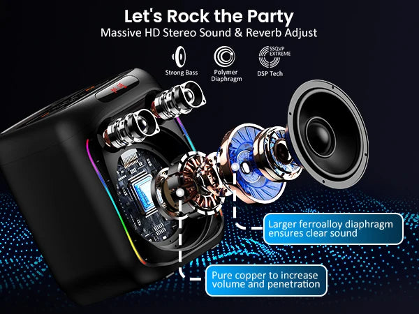 FanFun Karaoke Machine with 2 Microphones, Portable Bluetooth Speaker with RGB Light, Karaoke System for Karaoke Home Party