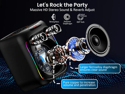 FanFun Karaoke Machine with 2 Microphones, Portable Bluetooth Speaker with RGB Light, Karaoke System for Karaoke Home Party