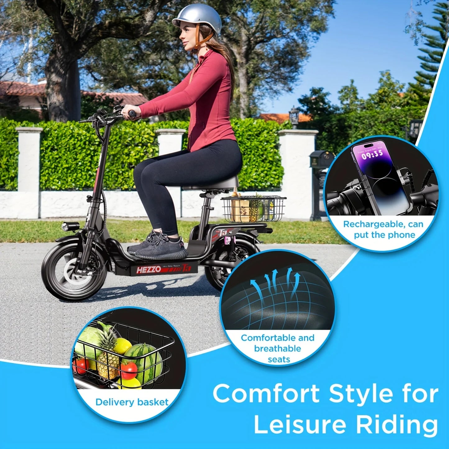 500W carbon steel electric front and rear dual disc brake bicycle for urban commuting with basket, adult electric bicycle