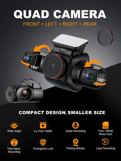 PRUVEEO 360° View Dashcam for Cars with CPL GPS WiFi  128G