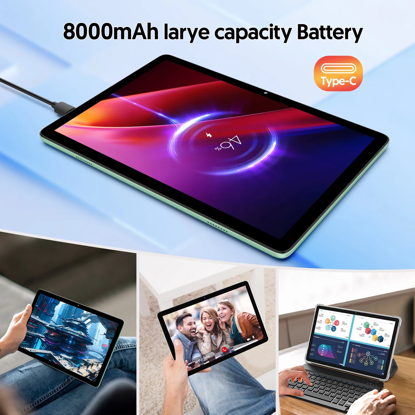 10-inch Android 14 tablet with  8(4+4) GB+128GB, GMS certified