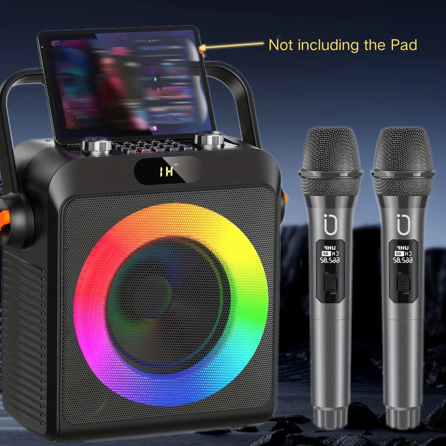 FanFun Karaoke Machine with 2 Microphones, Portable Bluetooth Speaker with RGB Light, Karaoke System for Karaoke Home Party