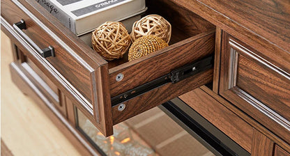 Farmhouse TV Stand for Up to 80 Inch TV, Entertainment Center with Electric Fireplace, Storage Cabinet Drawer for Living Room