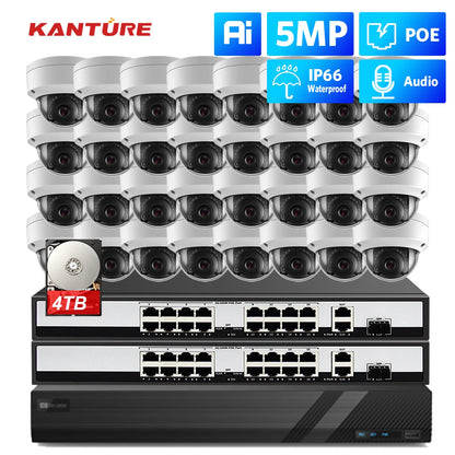 KANTURE H.265 32CH 4K NVR Kit 5MP POE Security Camera System Audio Record Indoor Outdoor Vandalproof CCTV Video Surveillance Kit