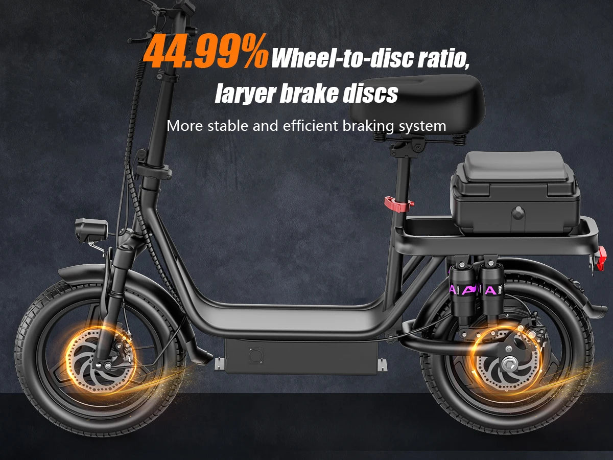 Adults Electric Scooter with Seat, 48V 15AH Foldable Electric Scooter,14" Tires,700W Peak Motor,22MPH, 30+Mile Long Range