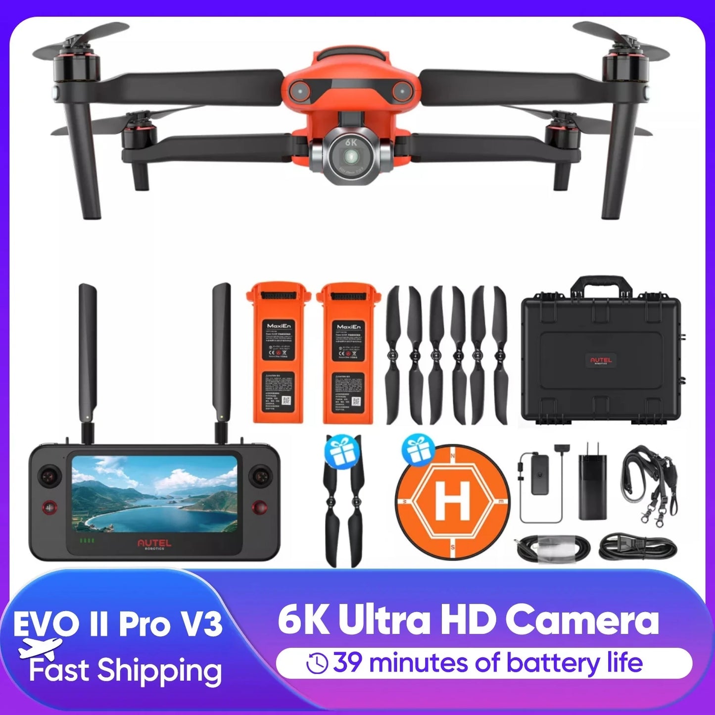 Autel EVO II Pro V3 Drone 6K Professional HD Camera 1Inch CMOS 10 KM Image Transmission 720° Obstacle Avoidance Brushless Drones
