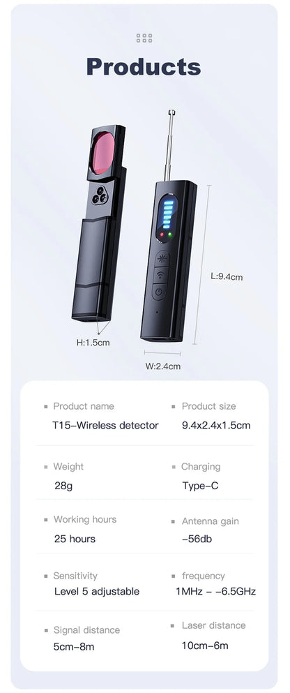 Hidden Camera Detector Anti-Spy Car GPS Tracker Listening Device Bug RF Wireless All Signal Scanner Gadget Security Protection
