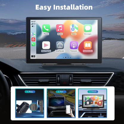 9 Inches Portable Wireless CarPlay with 4K Dash Cam with 64G TF Card,