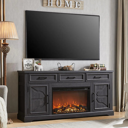 Farmhouse TV Stand for Up to 80 Inch TV, Entertainment Center with Electric Fireplace, Storage Cabinet Drawer for Living Room