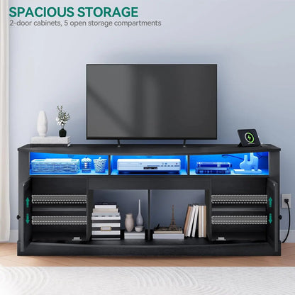 TV Stand for 75/80 Inch TV,Black Entertainment Center 70 Inches Wide,Media Furniture TV Table with with Power Outlet,TV Consoles