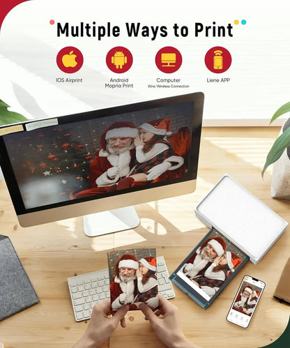 NEW  4x6'' Photo Printer, Phone Printer 100 Sheets & 3 Cartridges, Full-Color Photo, Portable Instant Photo Printer for iPhone ,