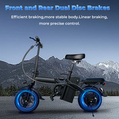 LELEKUAI 500W Adult Electric Bike, 20 MPH, 48V 12Ah Removable Battery, 14 Inch Folding Electric Bike, Multi-Shock Absorption