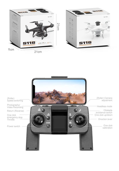 S116 MAX Drone Professional with 3 Batteries 8K Dual Camera Optical Flow Brushless 360° Obstacle Avoidance WIFI FPV RC Dron Toys