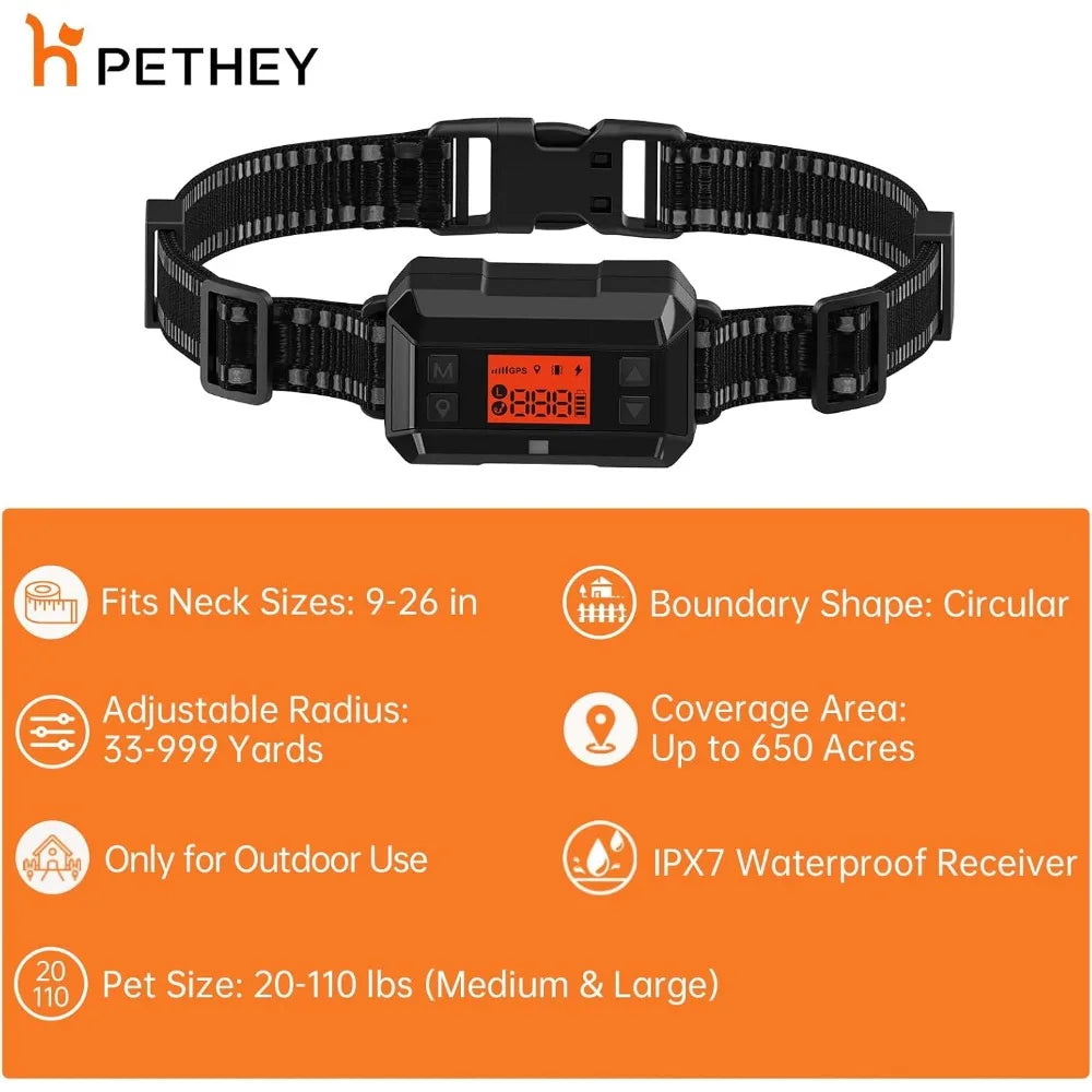 GPS Wireless Dog Fence. IPX7 Waterproof Dog Training Collar.