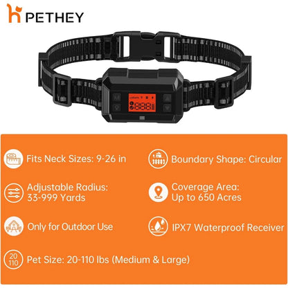 GPS Wireless Dog Fence. IPX7 Waterproof Dog Training Collar.