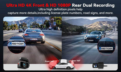 REDTIGER A4 Dash Camera Front and Rear 4k Dash Cam