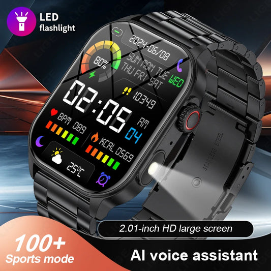 LIGE New Smart Watch LED Flashlight Military Sport Watches