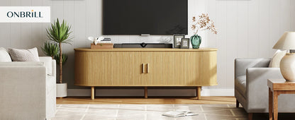 TV Stand Living Room Furniture with Power Outlet for TVs up to 60/70",TV Table with Sliding Doors Storage Adjustable Shelves