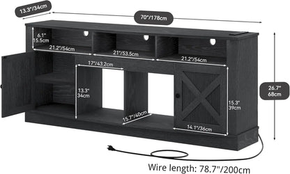 TV Stand for 75/80 Inch TV,Black Entertainment Center 70 Inches Wide,Media Furniture TV Table with with Power Outlet,TV Consoles